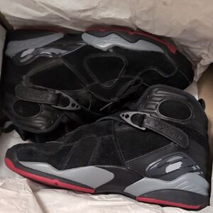 Jordan Men's Black and Gray Sneakers with Red Accents